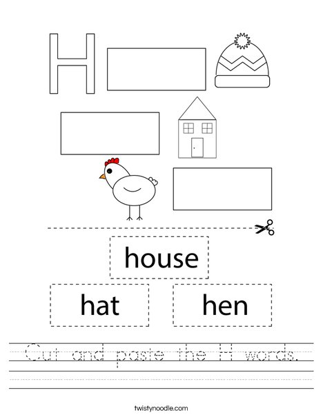 cut and paste the h words worksheet twisty noodle