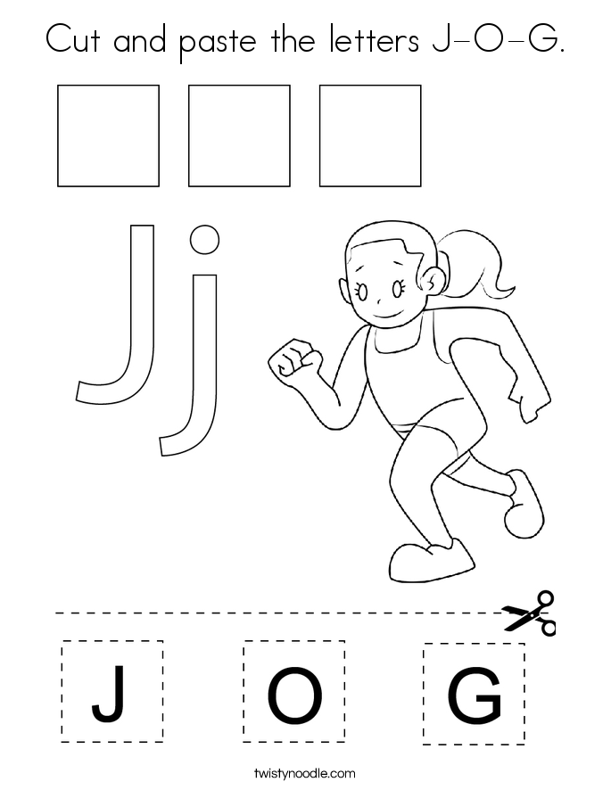 Cut and paste the letters J-O-G. Coloring Page