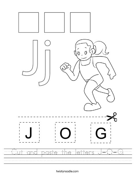 cut and paste the letters j o g worksheet twisty noodle