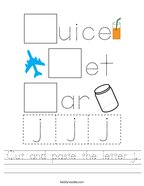 Cut and paste the letter j Handwriting Sheet