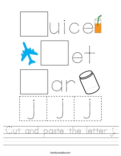 cut and paste the letter j worksheet twisty noodle