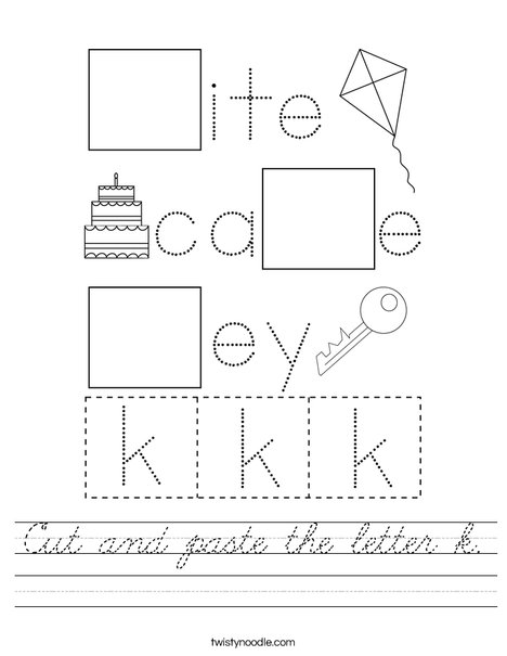 Cut and paste the letter k. Worksheet