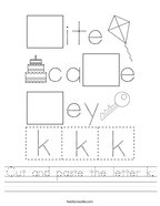 Cut and paste the letter k Handwriting Sheet