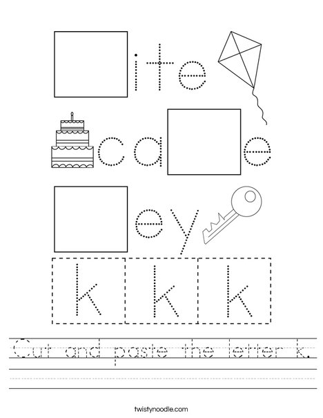 cut and paste the letter k worksheet twisty noodle