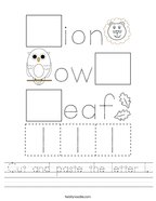 Cut and paste the letter l Handwriting Sheet