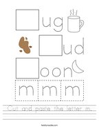 Cut and paste the letter m Handwriting Sheet