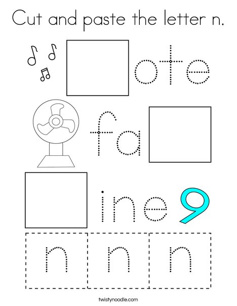 Cut and paste the letter n. Coloring Page