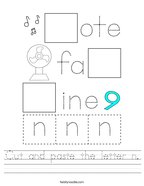 Cut and paste the letter n Handwriting Sheet