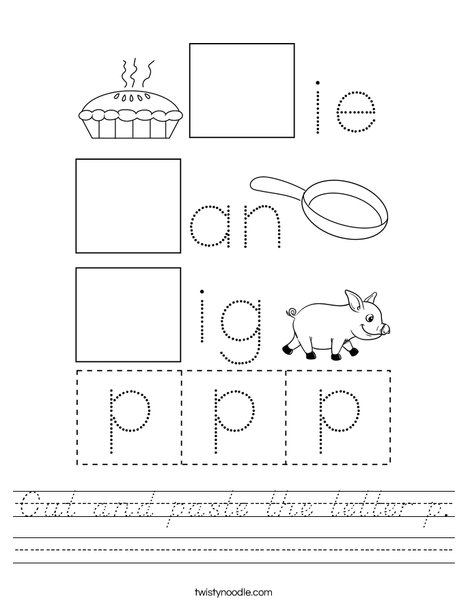 cut and paste the letter p worksheet dnealian twisty noodle