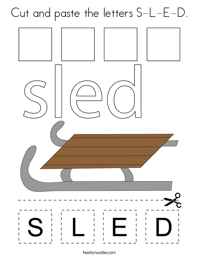 Cut and paste the letters S-L-E-D. Coloring Page