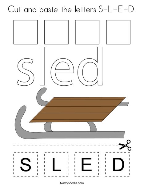 Cut and paste the letter S-L-E-D. Coloring Page
