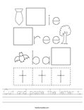 Cut and paste the letter t. Worksheet
