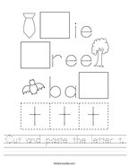 Cut and paste the letter t Handwriting Sheet