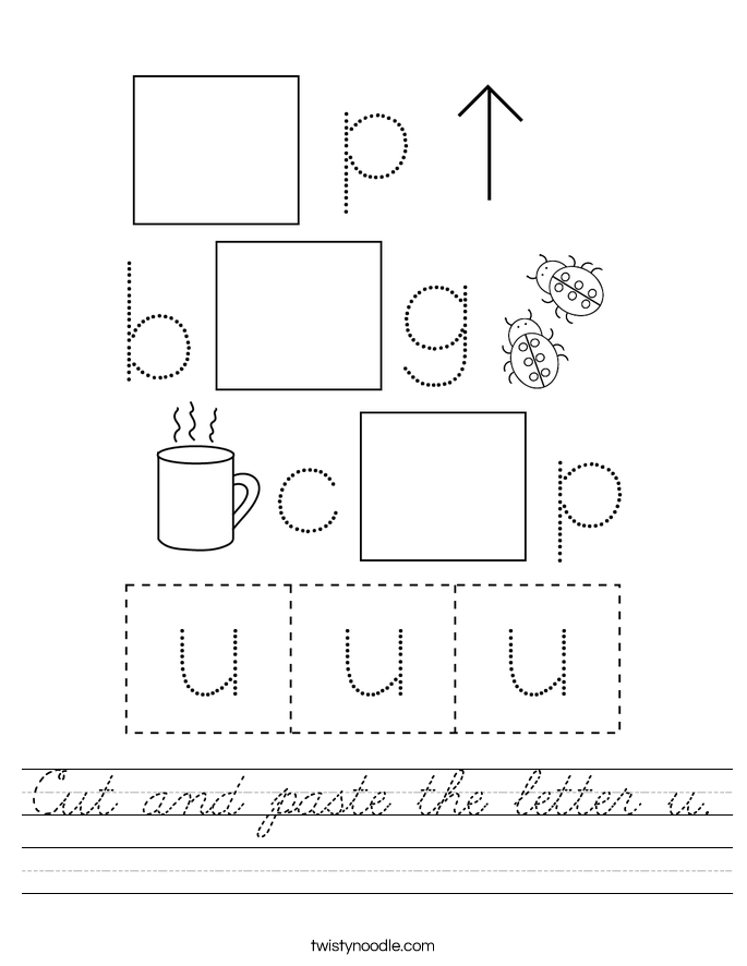 Cut And Paste The Letter U Worksheet Cursive Twisty Noodle