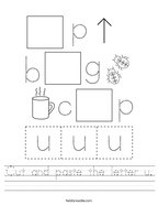 Cut and paste the letter u Handwriting Sheet