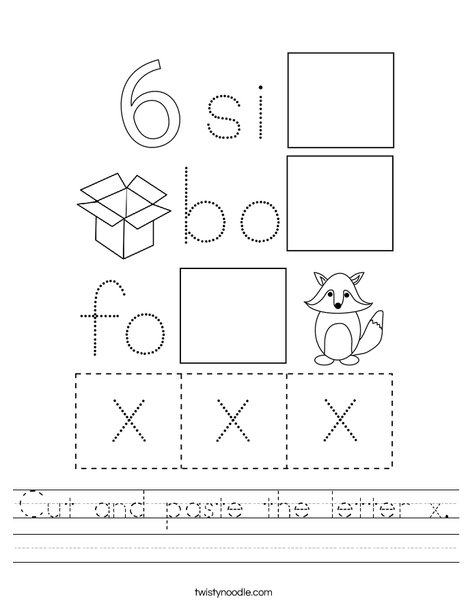 cut and paste the letter x worksheet twisty noodle