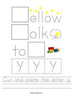 Cut and paste the letter y Handwriting Sheet