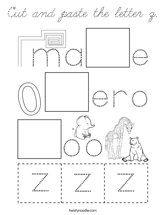 Cut and paste the letter z Coloring Page - Cursive - Twisty Noodle