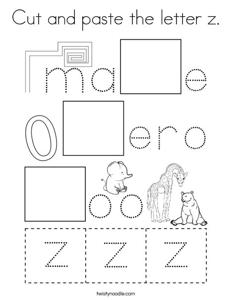 cut and paste the letter z coloring page twisty noodle