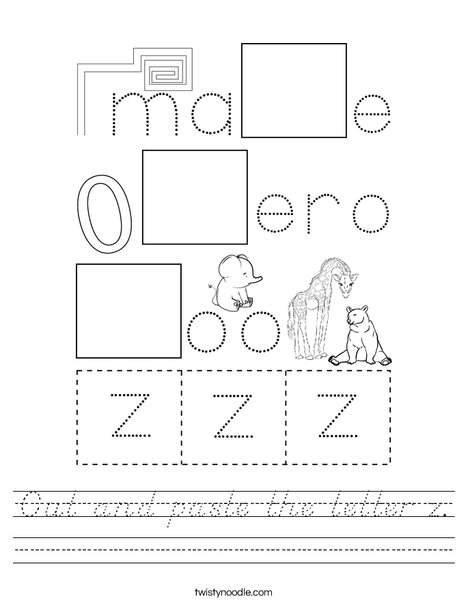 Cut and paste the letter z. Worksheet