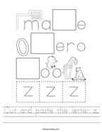 Cut and paste the letter z Handwriting Sheet