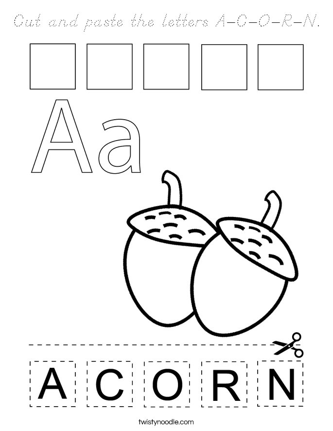 Cut and paste the letters A-C-O-R-N. Coloring Page