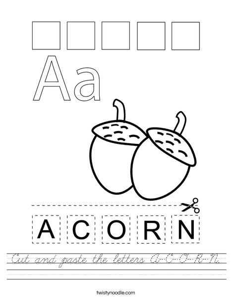 Cut and paste the letters A-C-O-R-N. Worksheet
