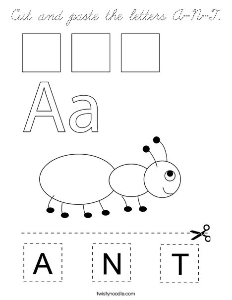 Cut and paste the letters A-N-T. Coloring Page