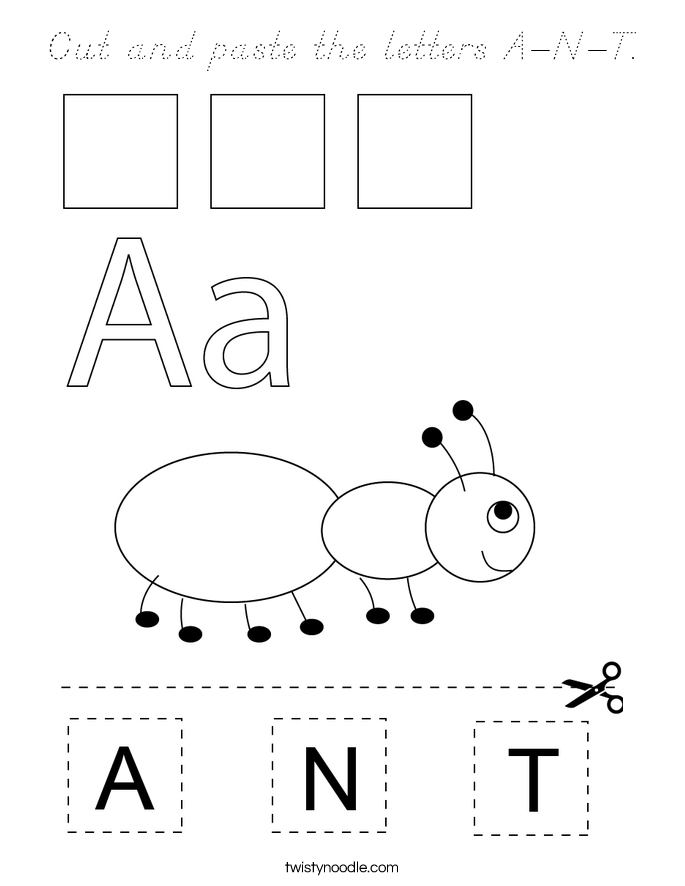 Cut and paste the letters A-N-T. Coloring Page