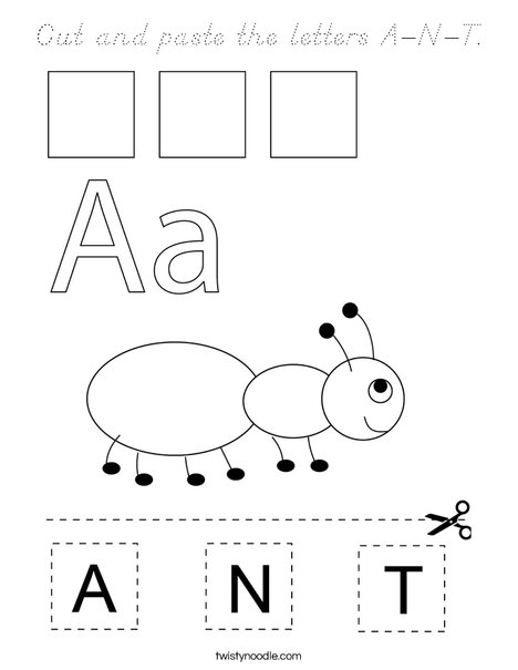 Cut and paste the letters A-N-T. Coloring Page