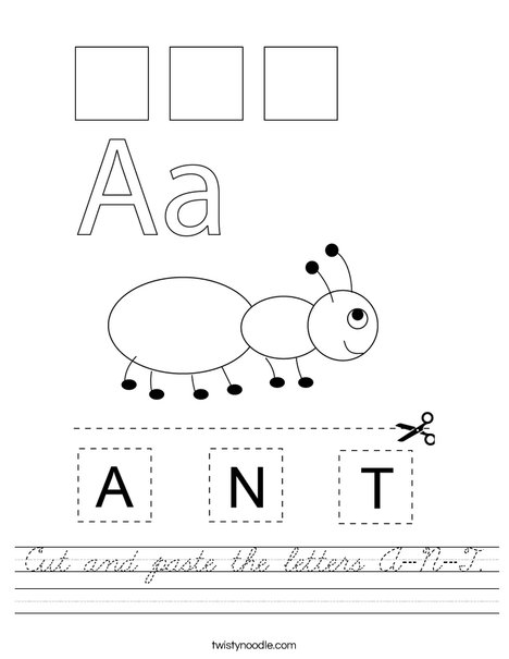 Cut and paste the letters A-N-T. Worksheet