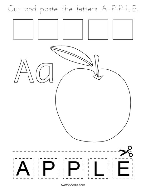 Cut and paste the letters A-P-P-L-E. Coloring Page