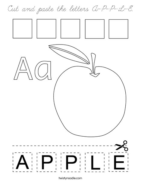 Cut and paste the letters A-P-P-L-E. Coloring Page