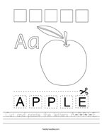 Cut and paste the letters A-P-P-L-E Handwriting Sheet