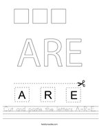 Cut and paste the letters A-R-E Handwriting Sheet