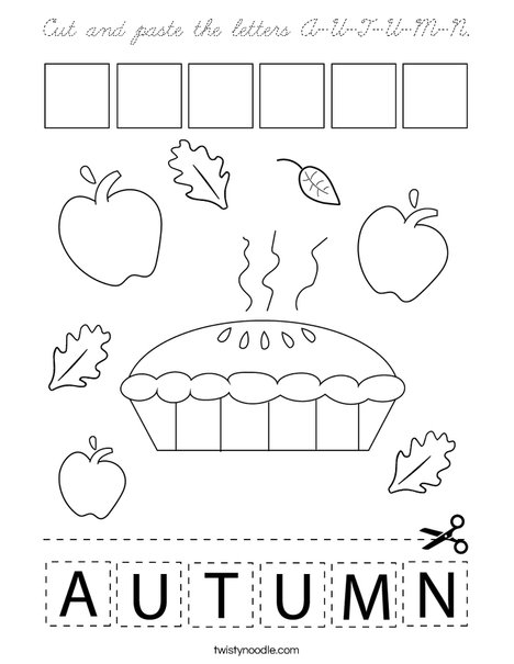 Cut and paste the letters A-U-T-U-M-N. Coloring Page