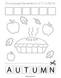 Cut and paste the letters A-U-T-U-M-N Coloring Page