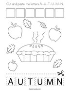 Cut and paste the letters A-U-T-U-M-N Coloring Page