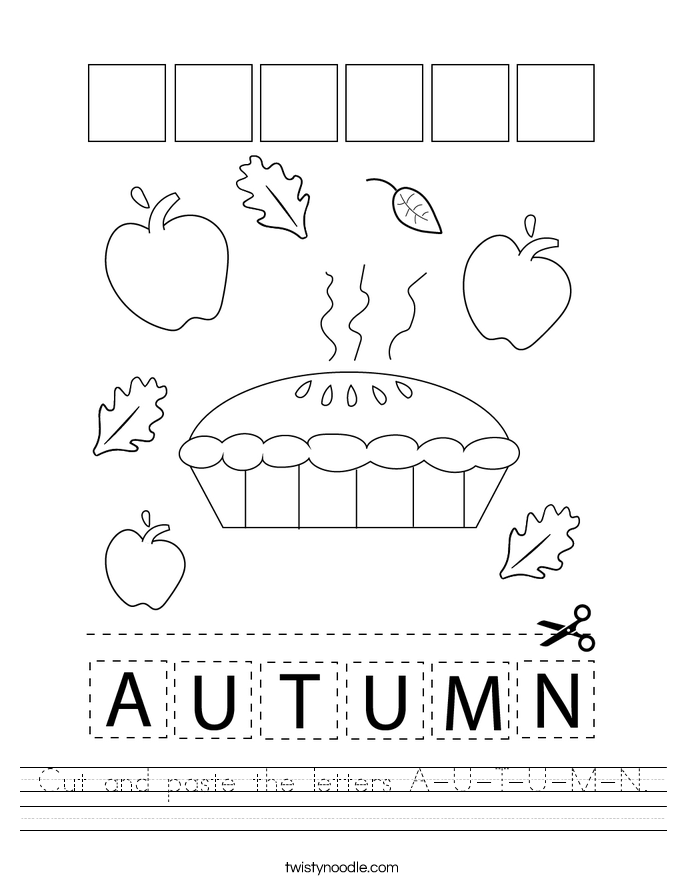 Cut and paste the letters A-U-T-U-M-N. Worksheet