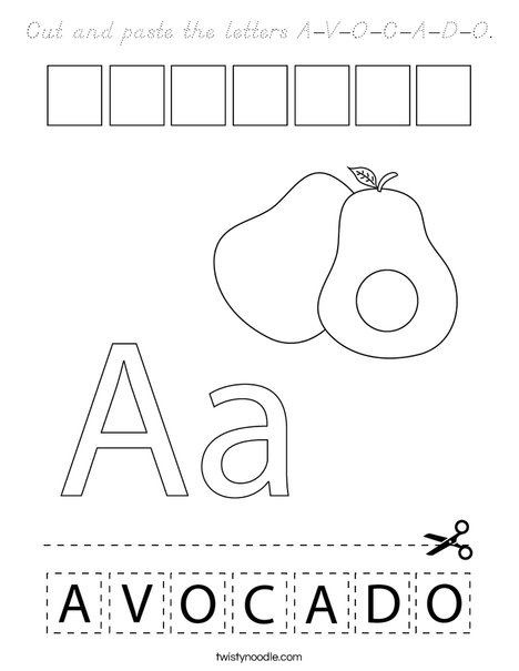 Cut and paste the letters A-V-O-C-A-D-O. Coloring Page