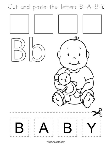 Cut and paste the letters B-A-B-Y Coloring Page - Tracing - Twisty Noodle