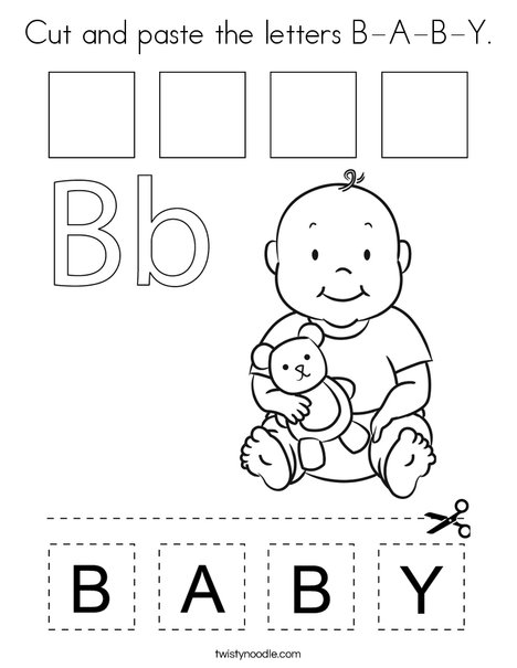 Cut and paste the letters B-A-B-Y. Coloring Page