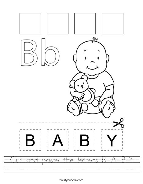 Cut and paste the letters B-A-B-Y. Worksheet