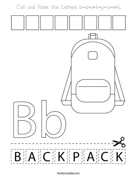 Cut and Paste the Letters b-a-c-k-p-a-c-k. Coloring Page