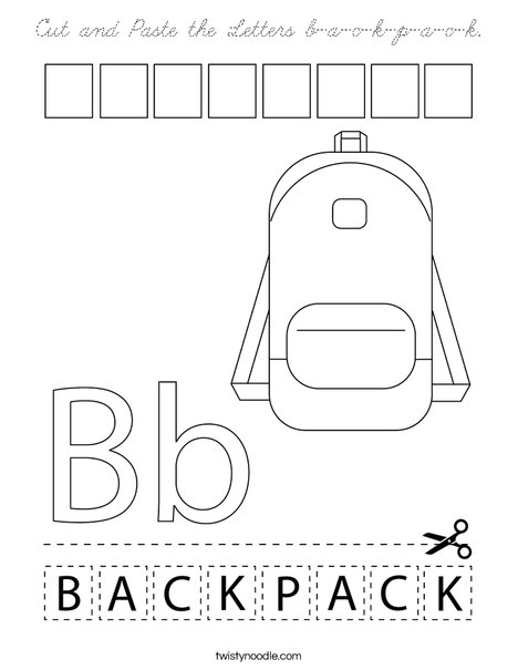 Cut and Paste the Letters b-a-c-k-p-a-c-k. Coloring Page