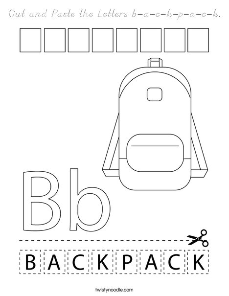 Cut and Paste the Letters b-a-c-k-p-a-c-k. Coloring Page
