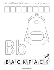 Cut and Paste the Letters b-a-c-k-p-a-c-k Coloring Page