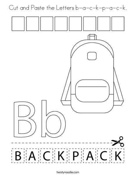 Cut and Paste the Letters b-a-c-k-p-a-c-k. Coloring Page