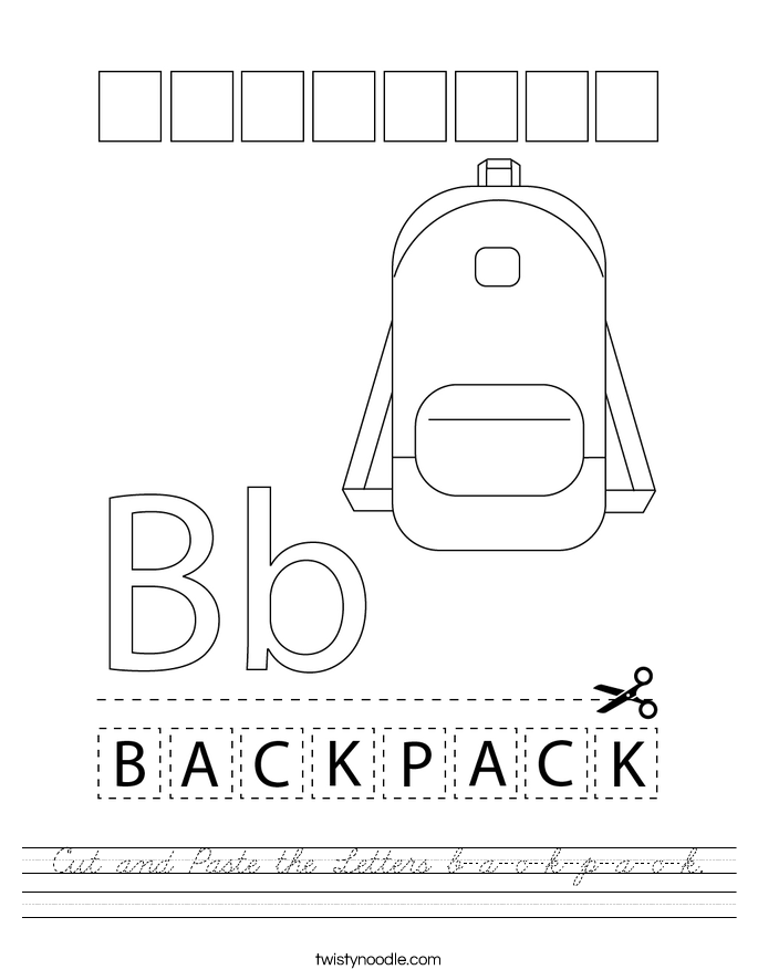 Cut and Paste the Letters b-a-c-k-p-a-c-k. Worksheet
