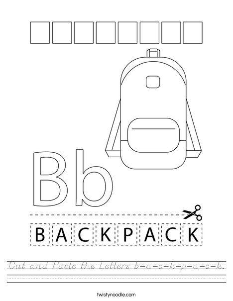 Cut and Paste the Letters b-a-c-k-p-a-c-k. Worksheet